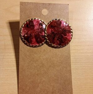 Vintage 90s Y2K Round Hand Painted Enamel Boho Drop Earrings Pierced.